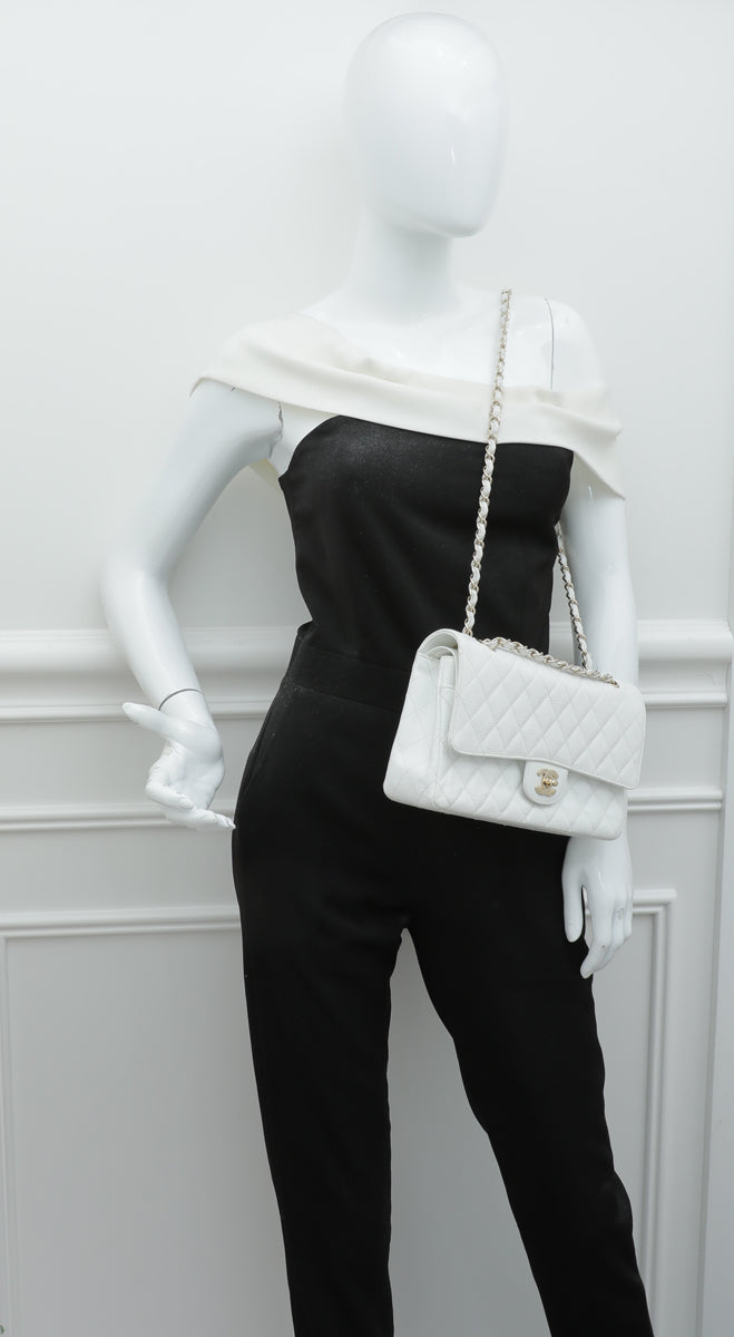 Chanel White Classic Double Flap Medium Bag