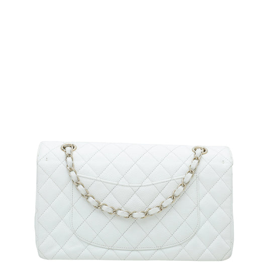 Chanel White Classic Double Flap Medium Bag