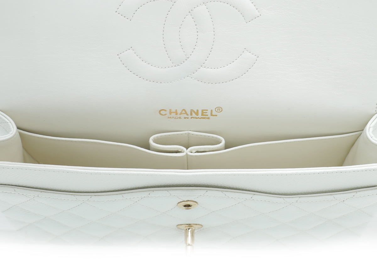 Chanel White Classic Double Flap Medium Bag