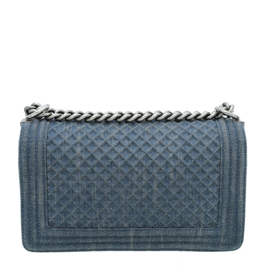 Chanel Grey Blue Le Boy Denim Diamond Medium Bag