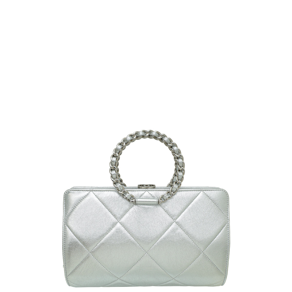 Chanel Silver CC Metallic Crumpled Clutch