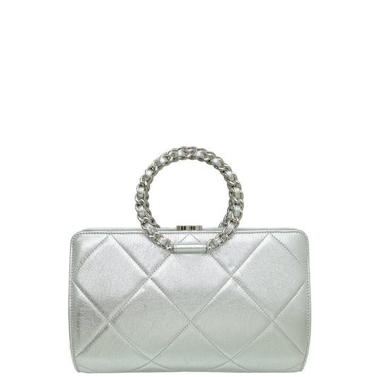 Chanel Silver CC Metallic Crumpled Clutch