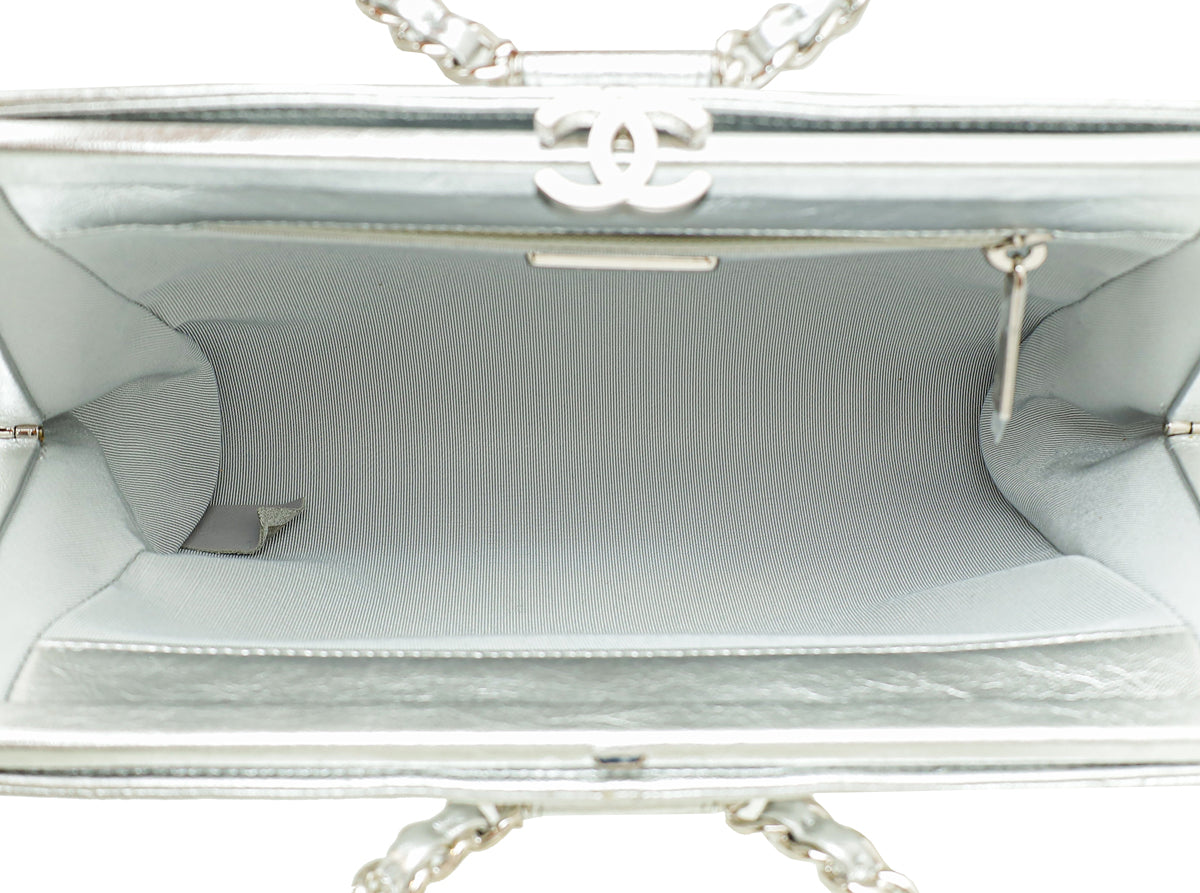 Chanel Silver CC Metallic Crumpled Clutch