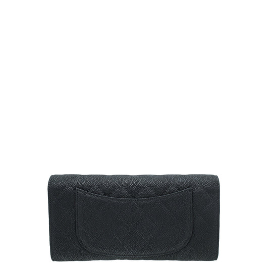 Chanel Black CC Nobuck Long Travel Wallet