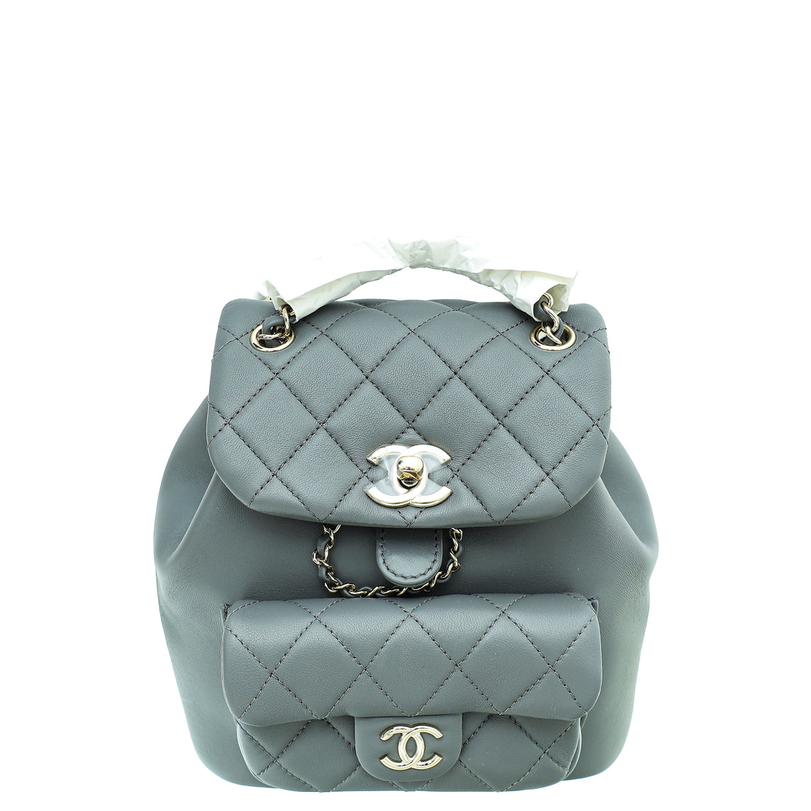 Chanel Grey CC Duma Quilted Small Drawstring Backpack Bag