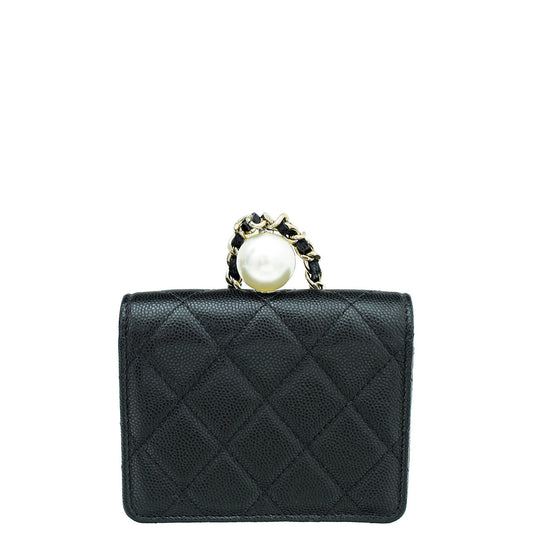 Chanel Black CC Pearl Flap Coin Purse w/Chain