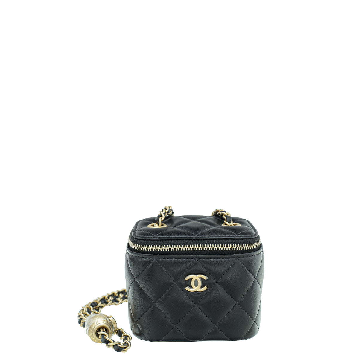 Chanel Black Mini Pearl Crush Vanity Case With Chain