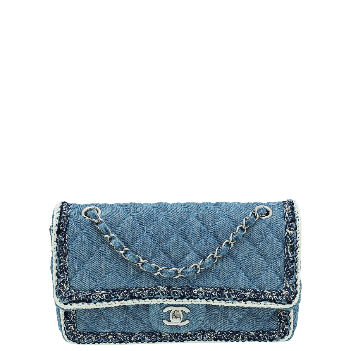 Chanel Blue CC Denim Braided Flap Medium Bag