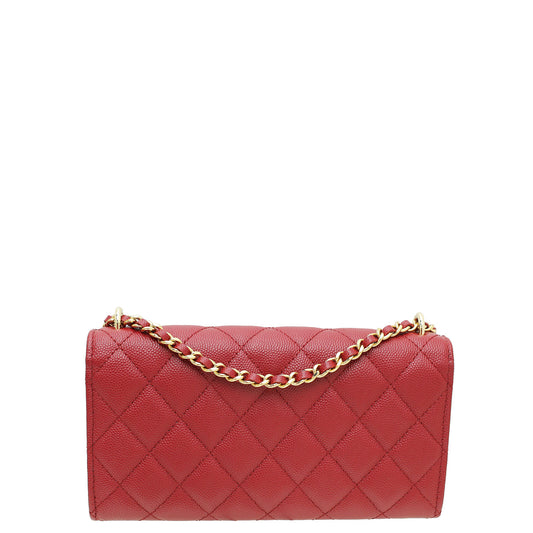 Chanel Burgundy CC Quilted Pocket Twins Clutch With Chain