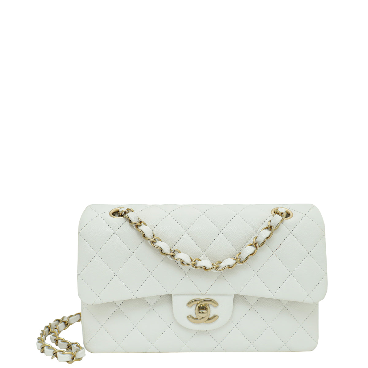 Chanel White CC Classic Double Flap Small Bag