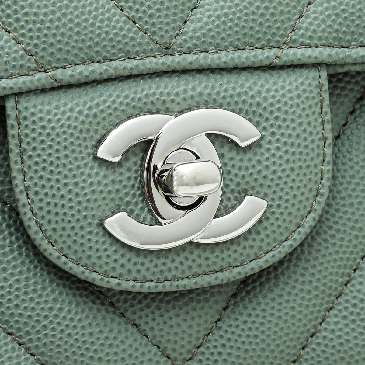 Chanel Sea Green Classic Chevron Double Flap Medium Bag