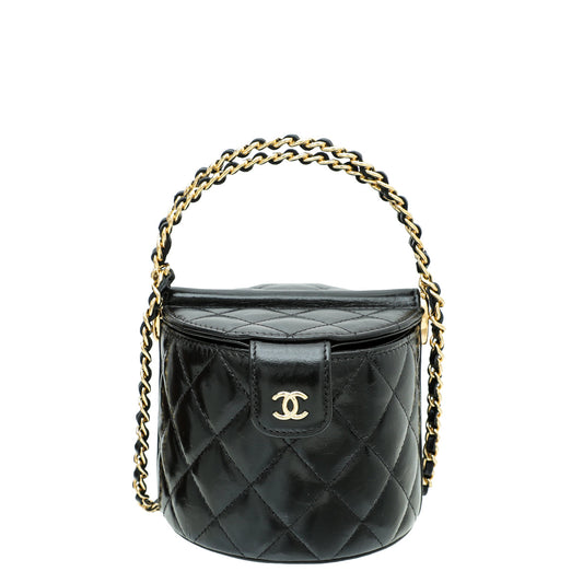 Chanel Black Metallic Round Top Handle Vanity Bag