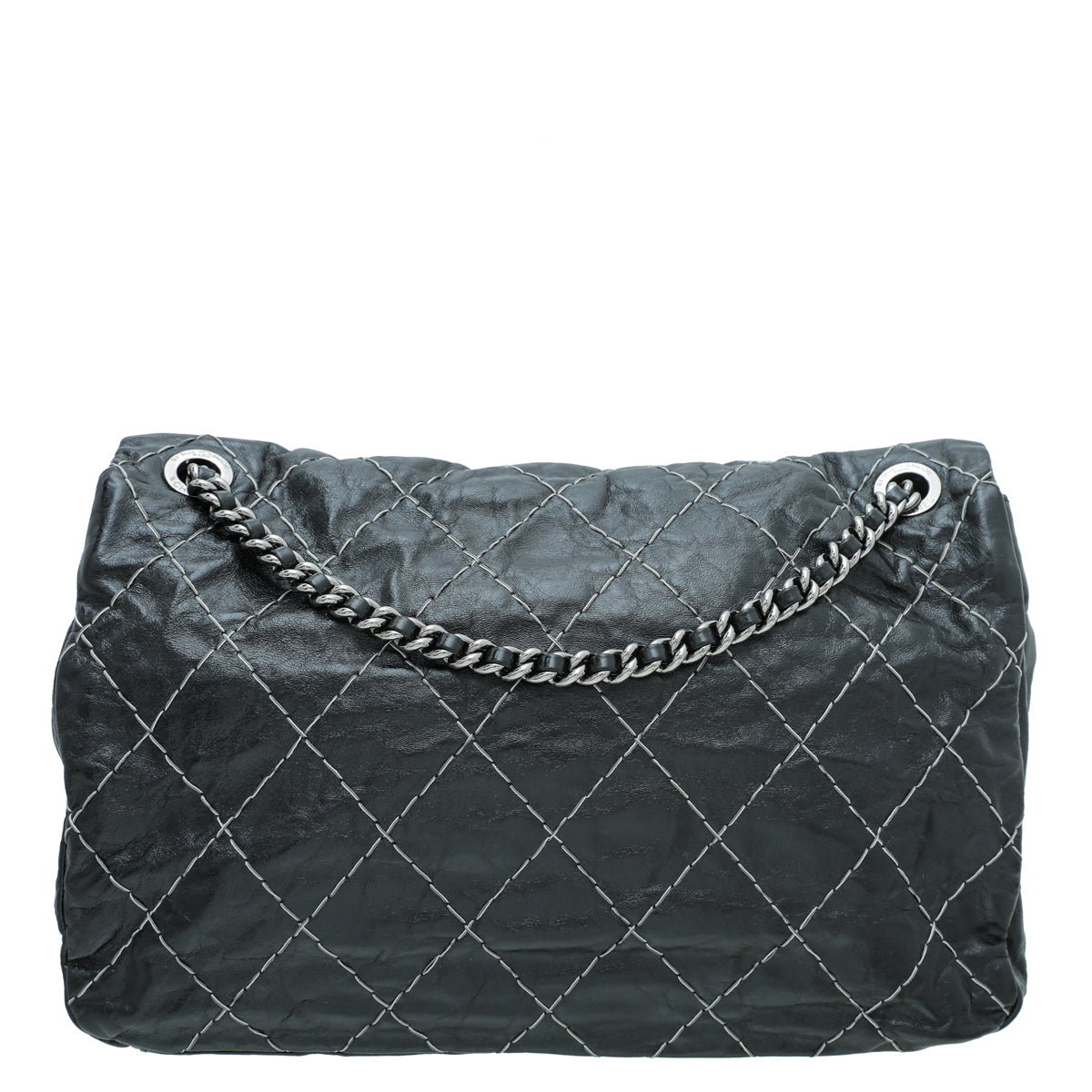 Chanel Black Contrast Double Stitch Flap Bag