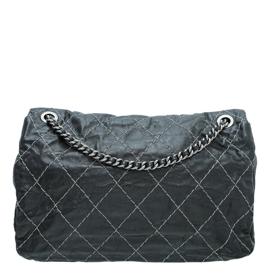 Chanel Black Contrast Double Stitch Flap Bag