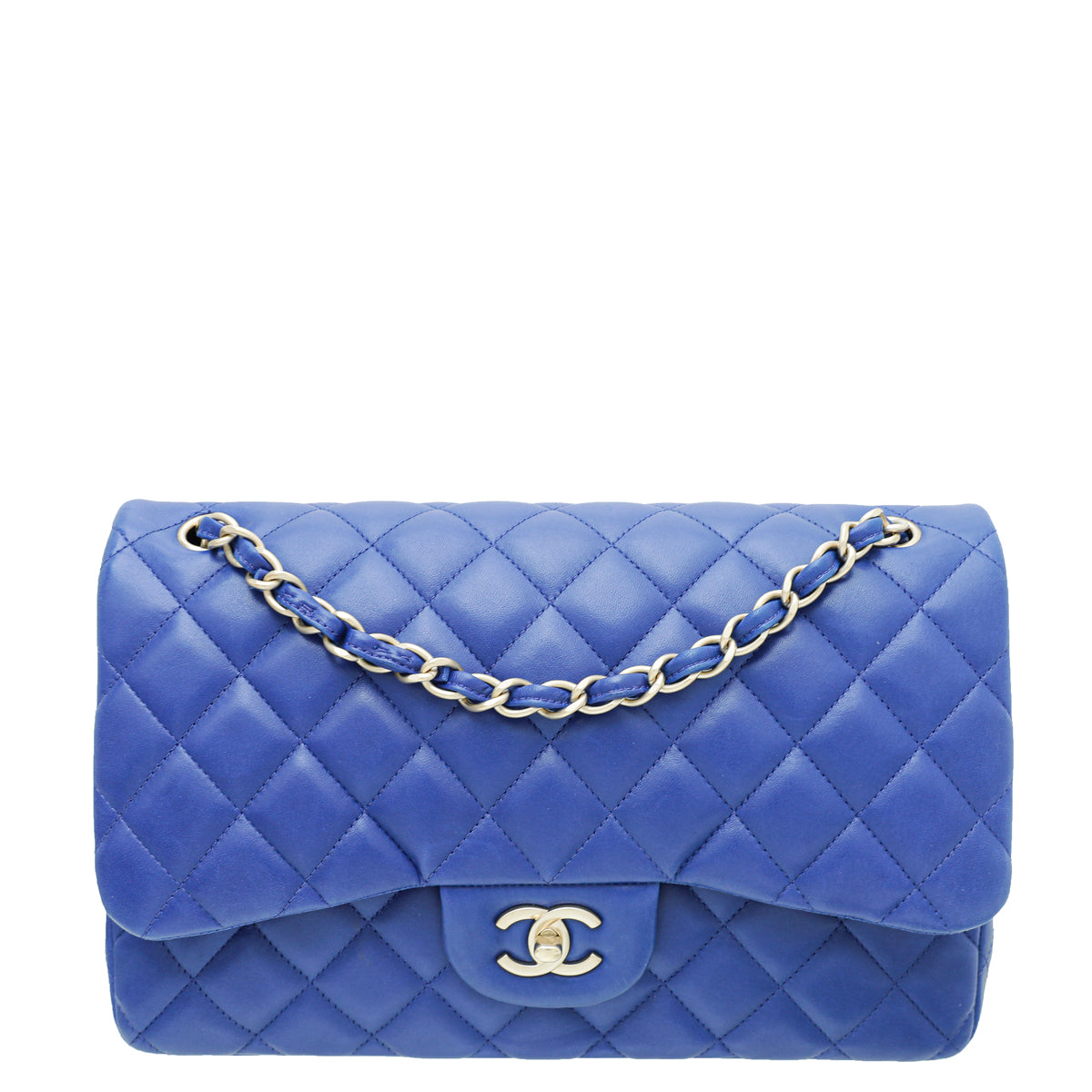 Chanel Royal Blue CC Classic Double Flap Jumbo Bag