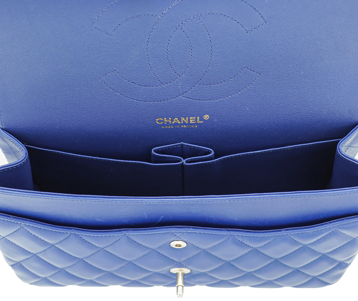 Chanel Royal Blue CC Classic Double Flap Jumbo Bag