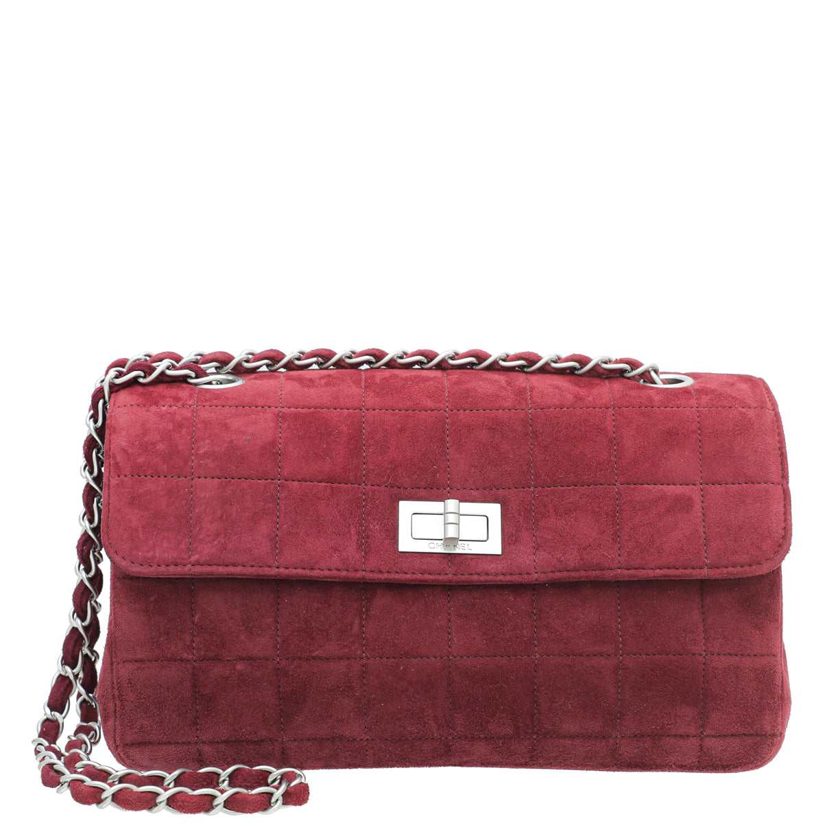 Chanel Burgundy Suede Reissue Lock Pocket Chain Bag