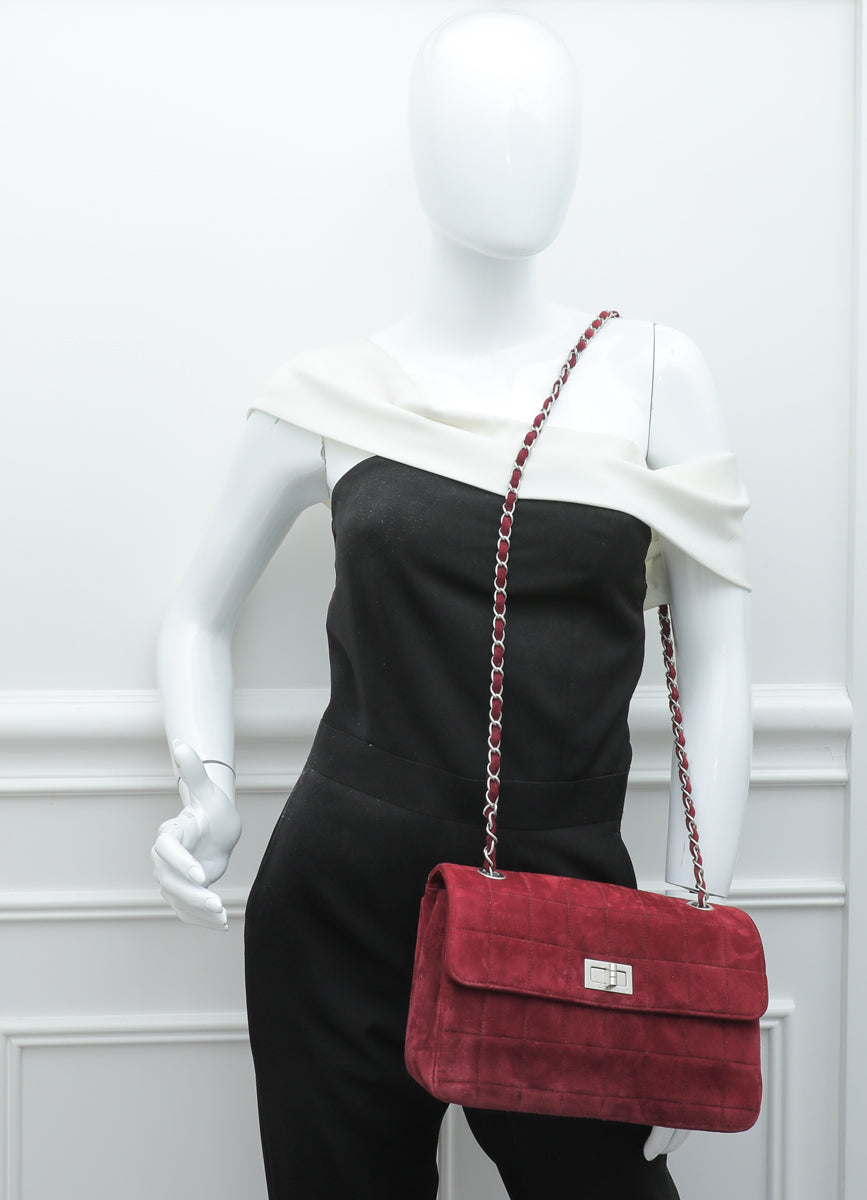 Chanel Burgundy Suede Reissue Lock Pocket Chain Bag