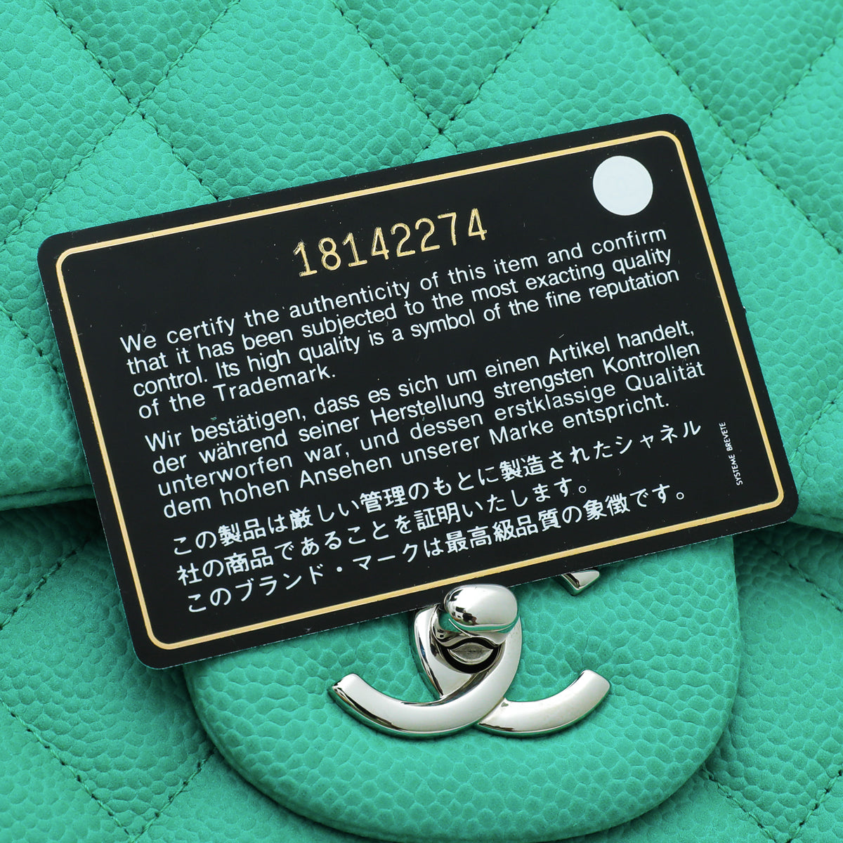 Chanel Green Classic Double Flap Jumbo Bag