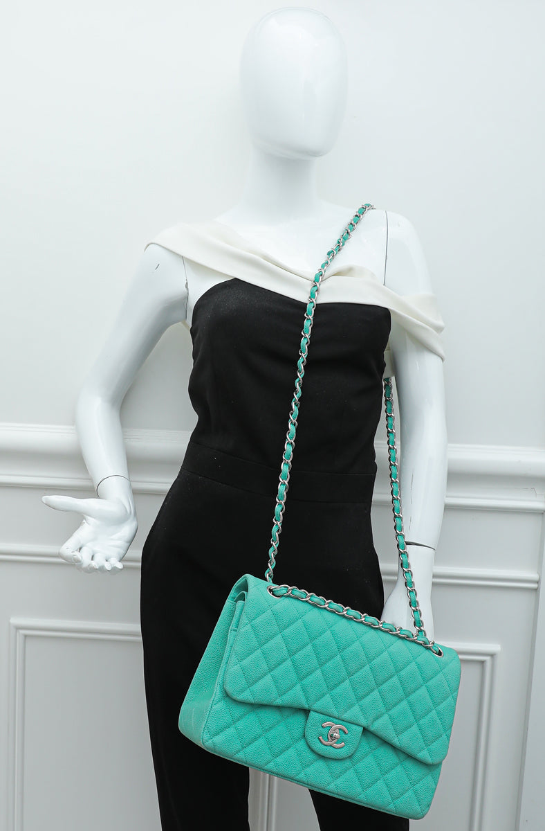 Chanel Green Classic Double Flap Jumbo Bag