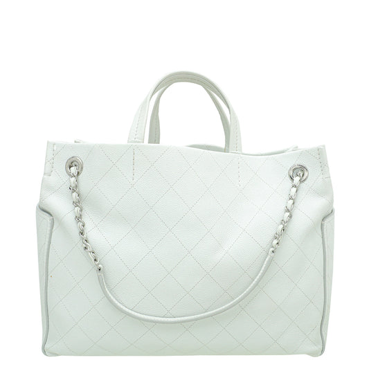 Chanel White CC Pocket Tote Bag