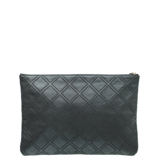 Chanel Black Quilted Double Stitch Tassel O-Case Clutch