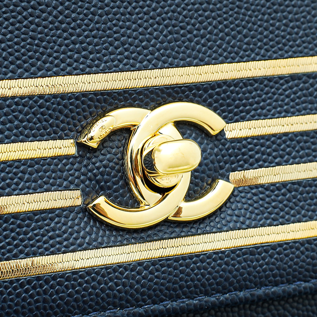 Chanel Navy Blue CC Captain Caviar Clutch