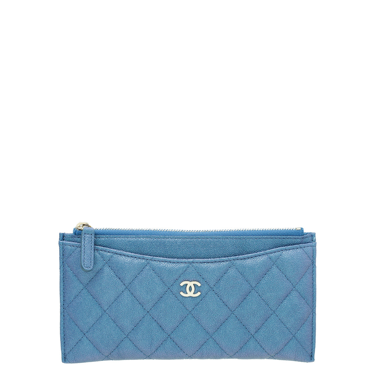 Chanel Metallic Blue CC Classic Zip Flat Pouch