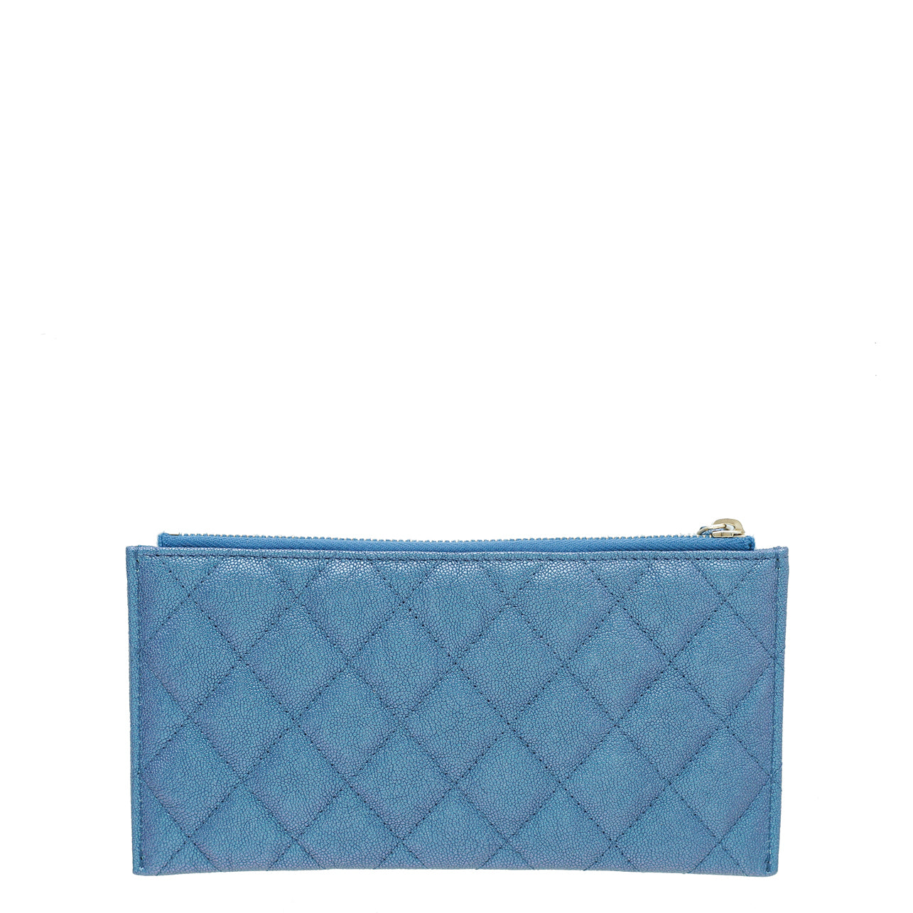 Chanel Metallic Blue CC Classic Zip Flat Pouch