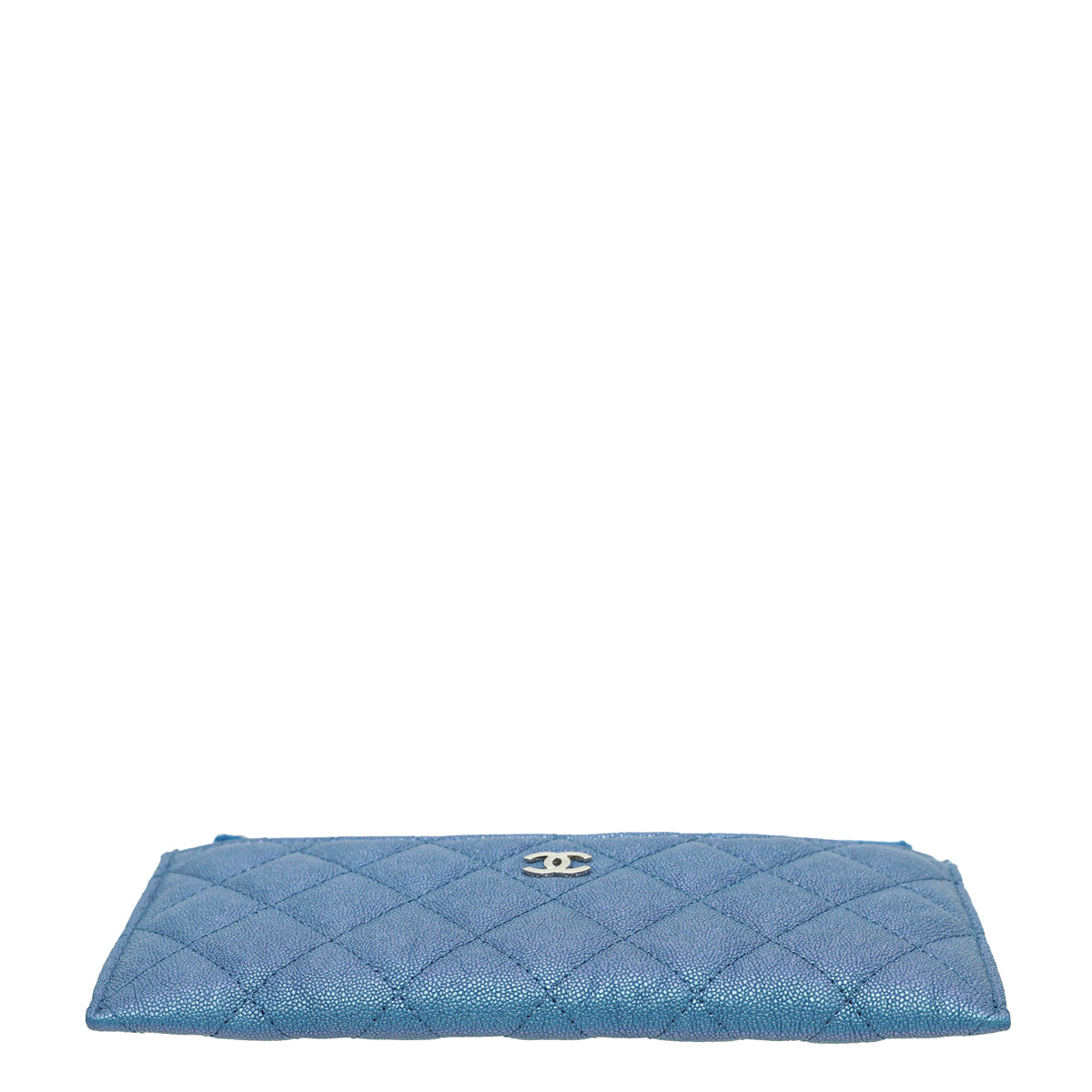 Chanel Metallic Blue CC Classic Zip Flat Pouch