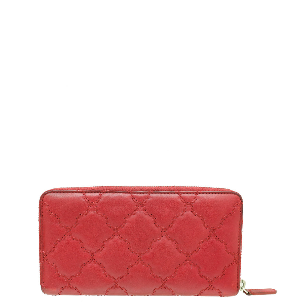 Chanel Red CC Over Stitches Zip Around Wallet