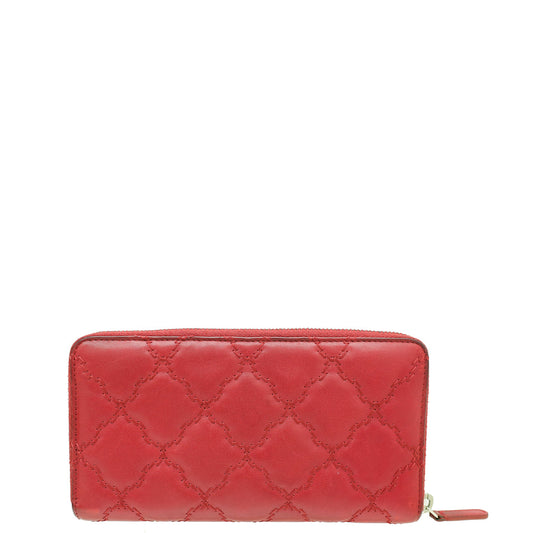 Chanel Red CC Over Stitches Zip Around Wallet