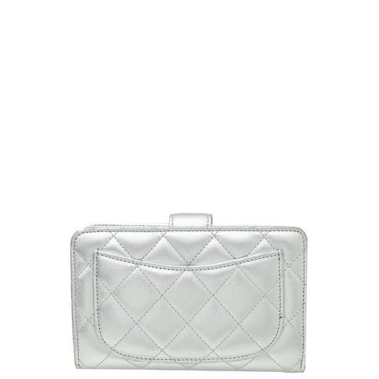 Chanel Metallic Silver CC French Wallet