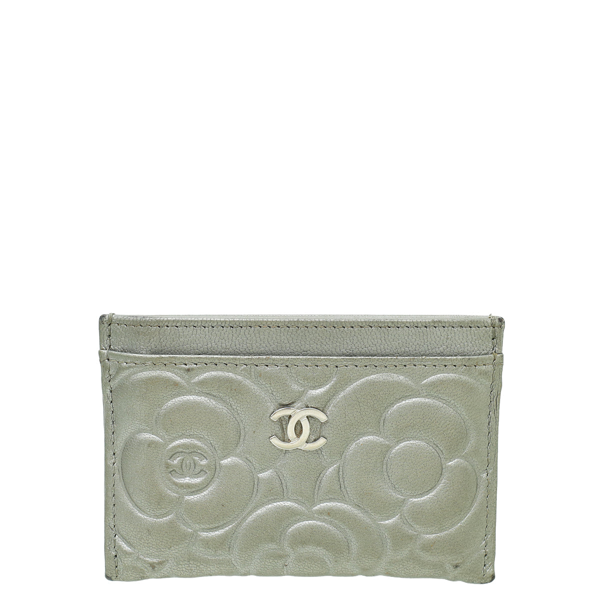 Chanel Grey CC Camellia Embossed Card Holder