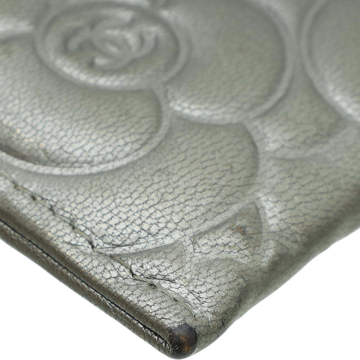 Chanel Grey CC Camellia Embossed Card Holder