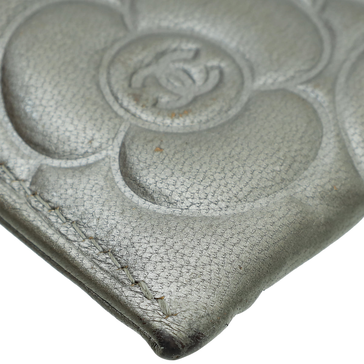 Chanel Grey CC Camellia Embossed Card Holder