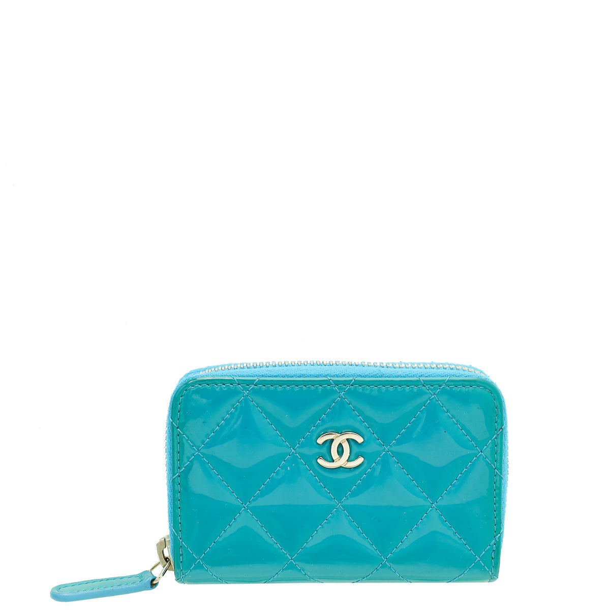 Chanel Turquoise CC Quilted Zipped Around Coin Purse