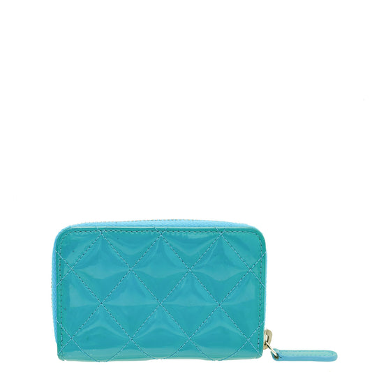 Chanel Turquoise CC Quilted Zipped Around Coin Purse