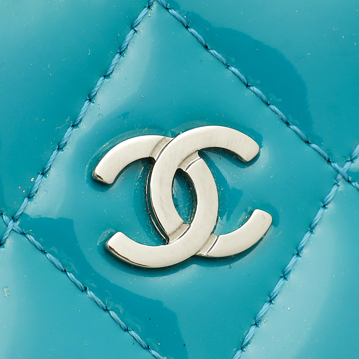 Chanel Turquoise CC Quilted Zipped Around Coin Purse