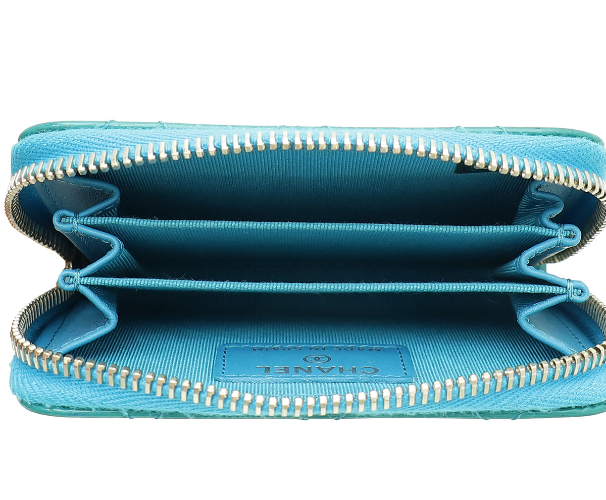 Chanel Turquoise CC Quilted Zipped Around Coin Purse