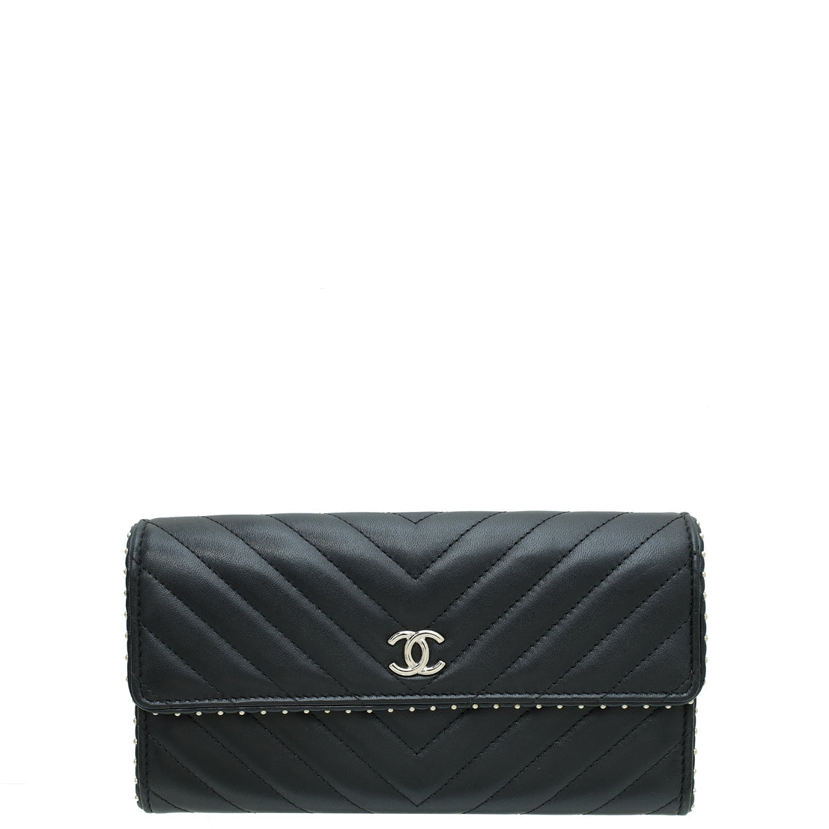 Chanel Black Studded Chevron Flap Wallet