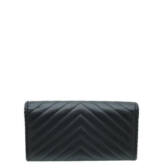 Chanel Black Studded Chevron Flap Wallet