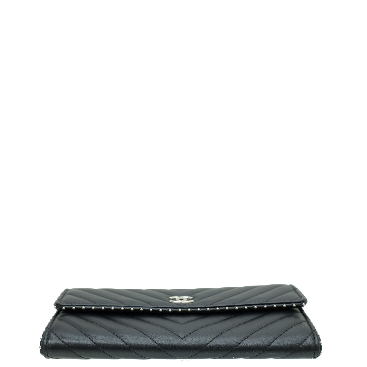 Chanel Black Studded Chevron Flap Wallet