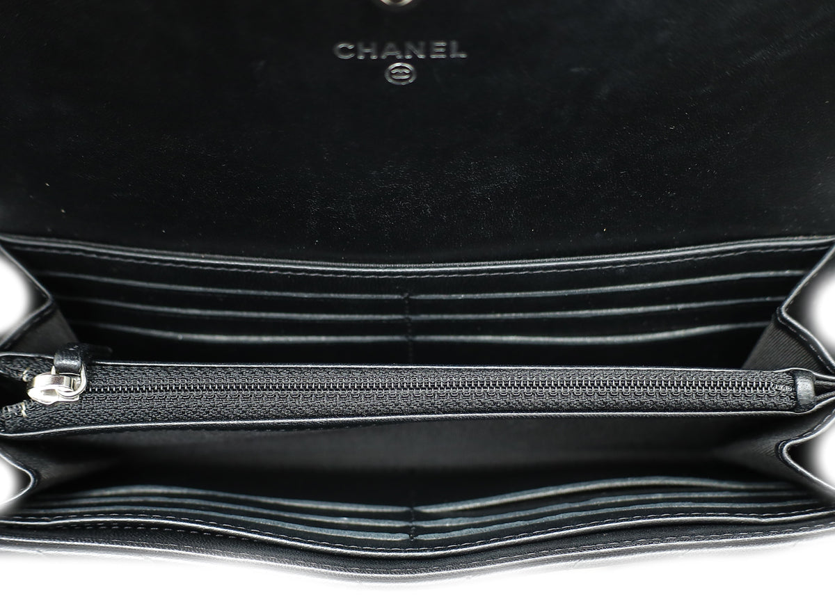 Chanel Black Studded Chevron Flap Wallet