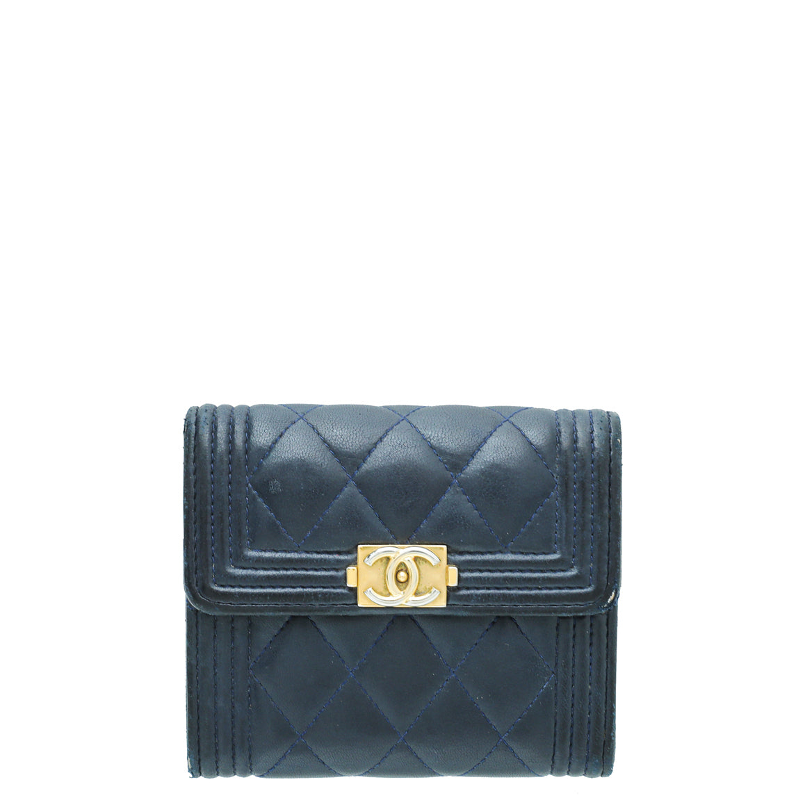 Chanel Navy Blue Le Boy Compact Small Wallet