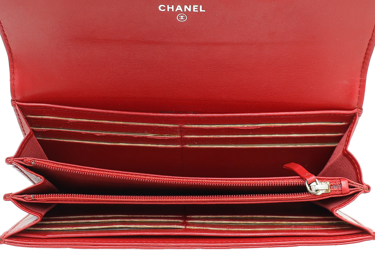 Chanel Red CC Classic Long Flap Wallet