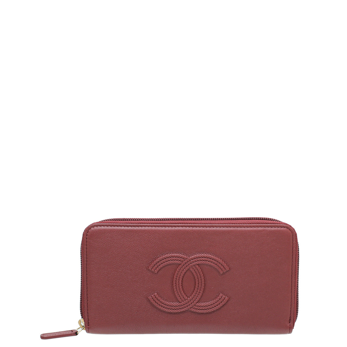 Chanel Burgundy CC Zip Around Long Wallet