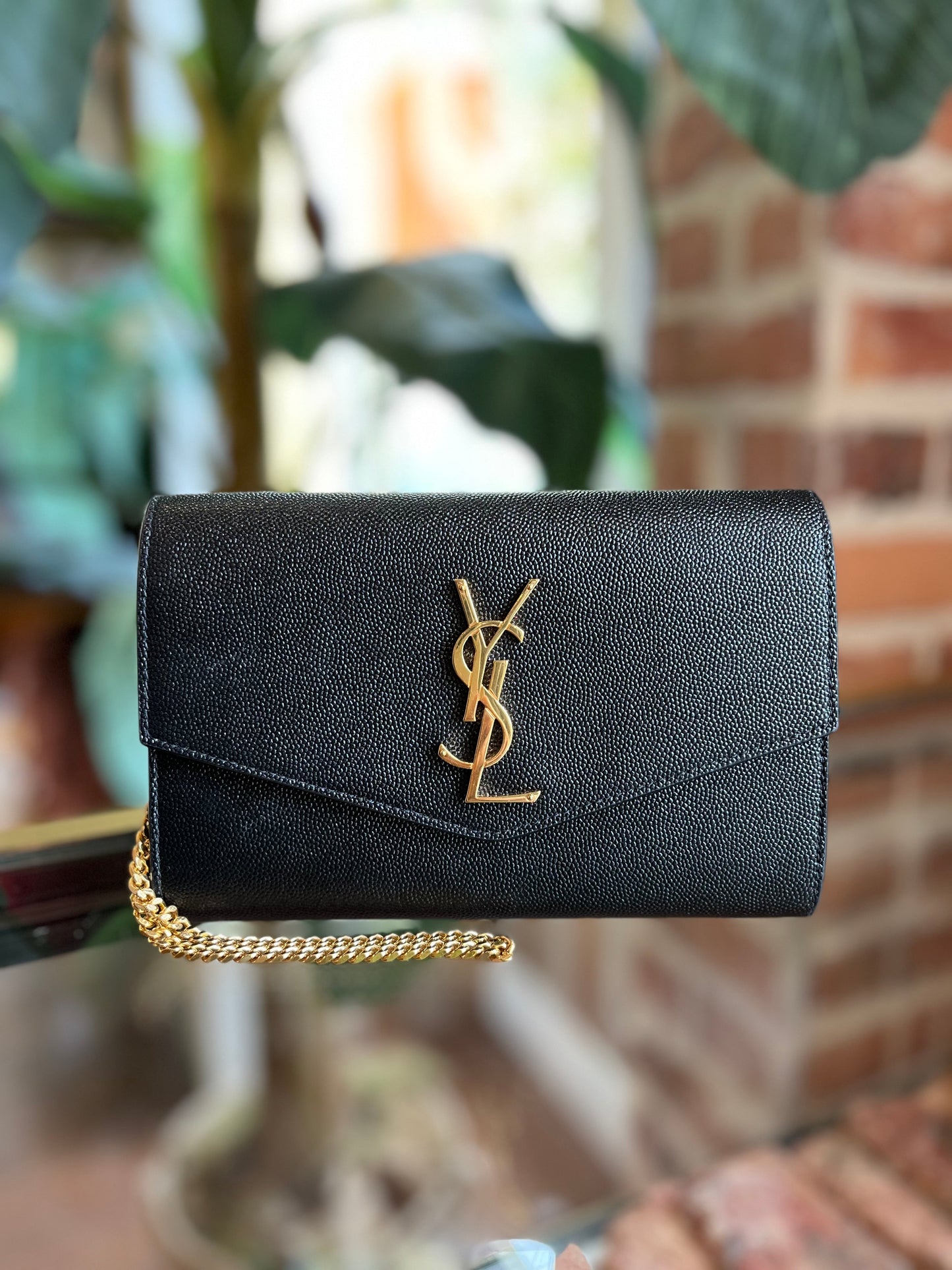 SAINT LAURENT  Black Grain de poudre Uptown wallet on chain