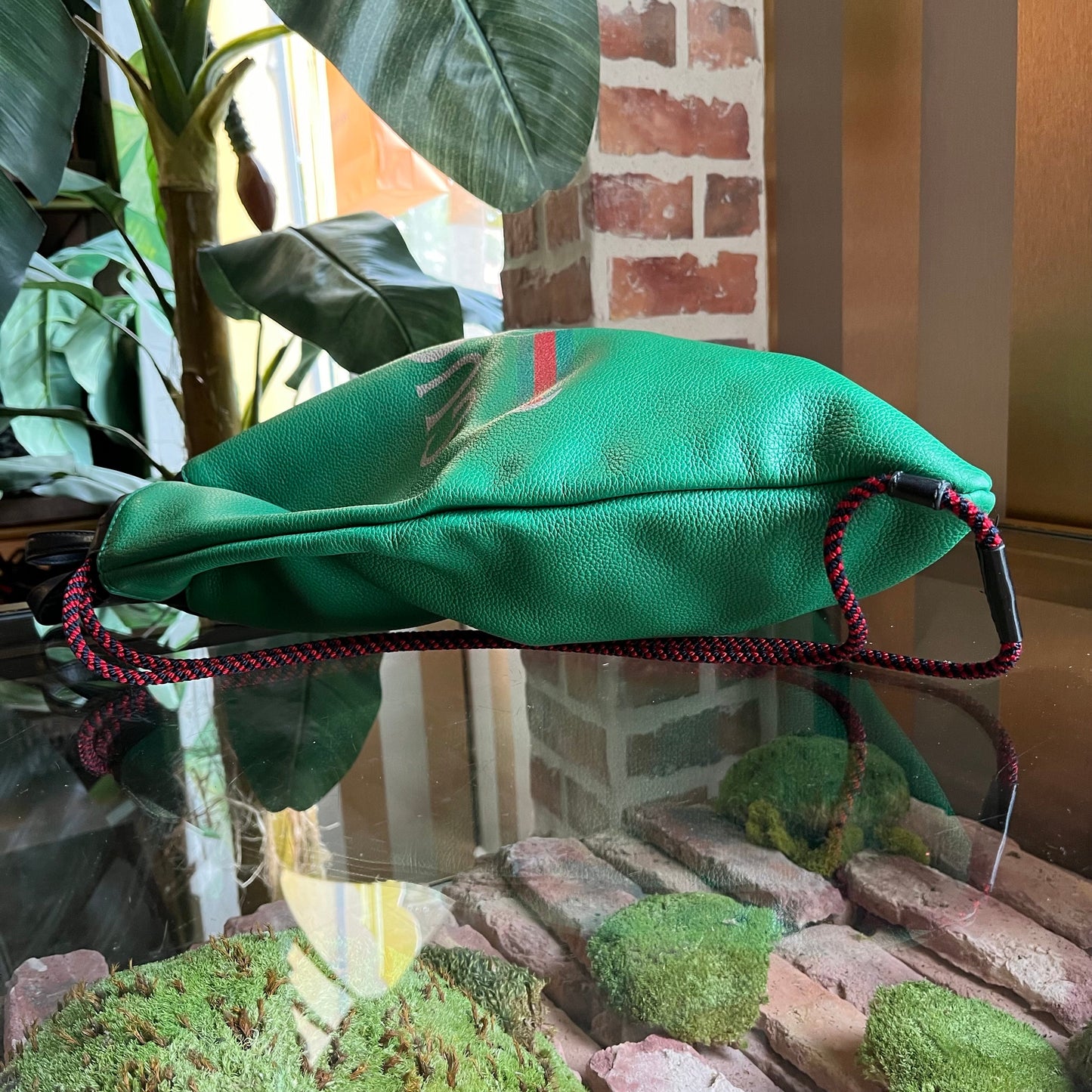 GUCCI Green Calfskin Logo Drawstring Backpack