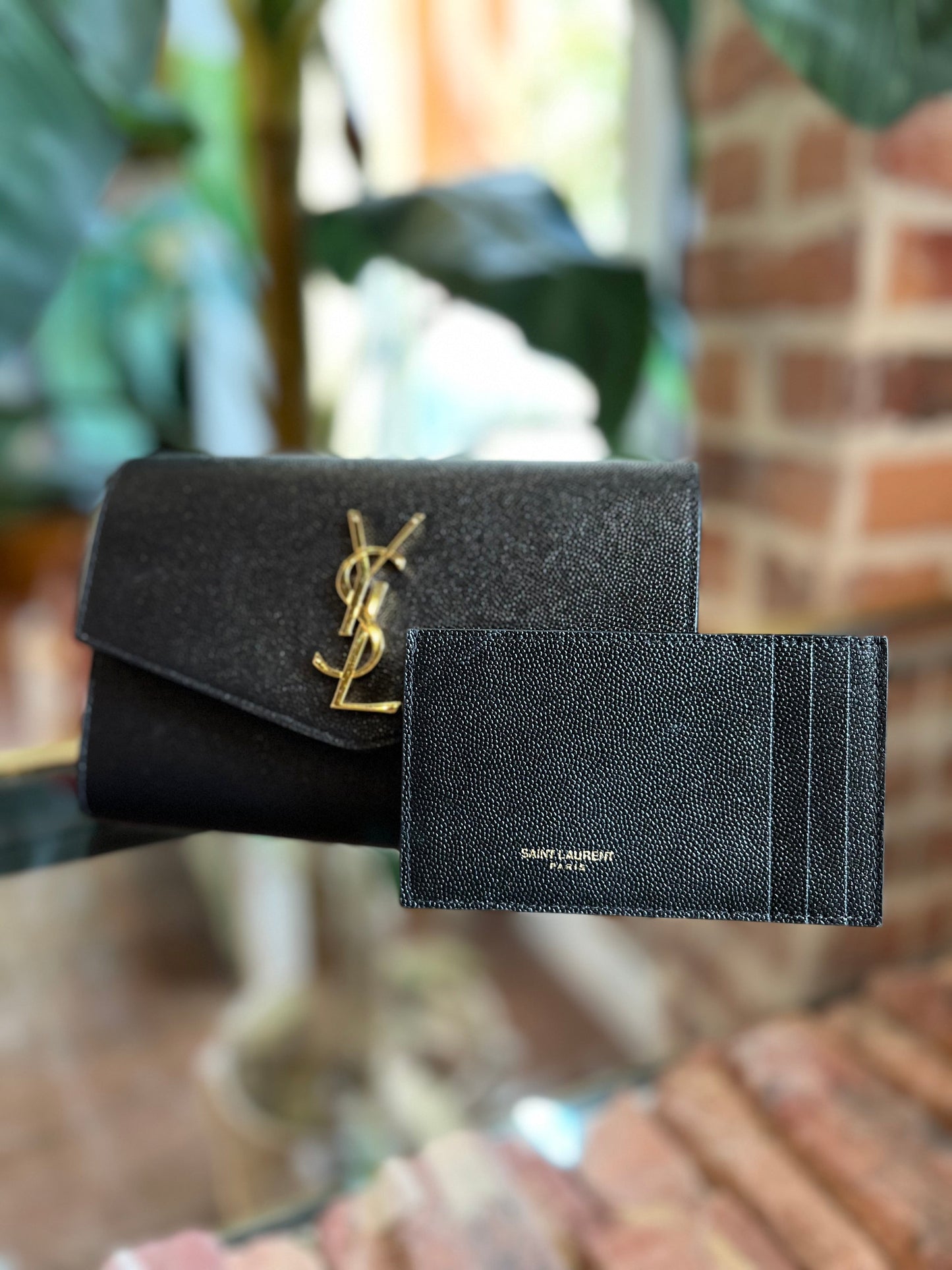 SAINT LAURENT  Black Grain de poudre Uptown wallet on chain